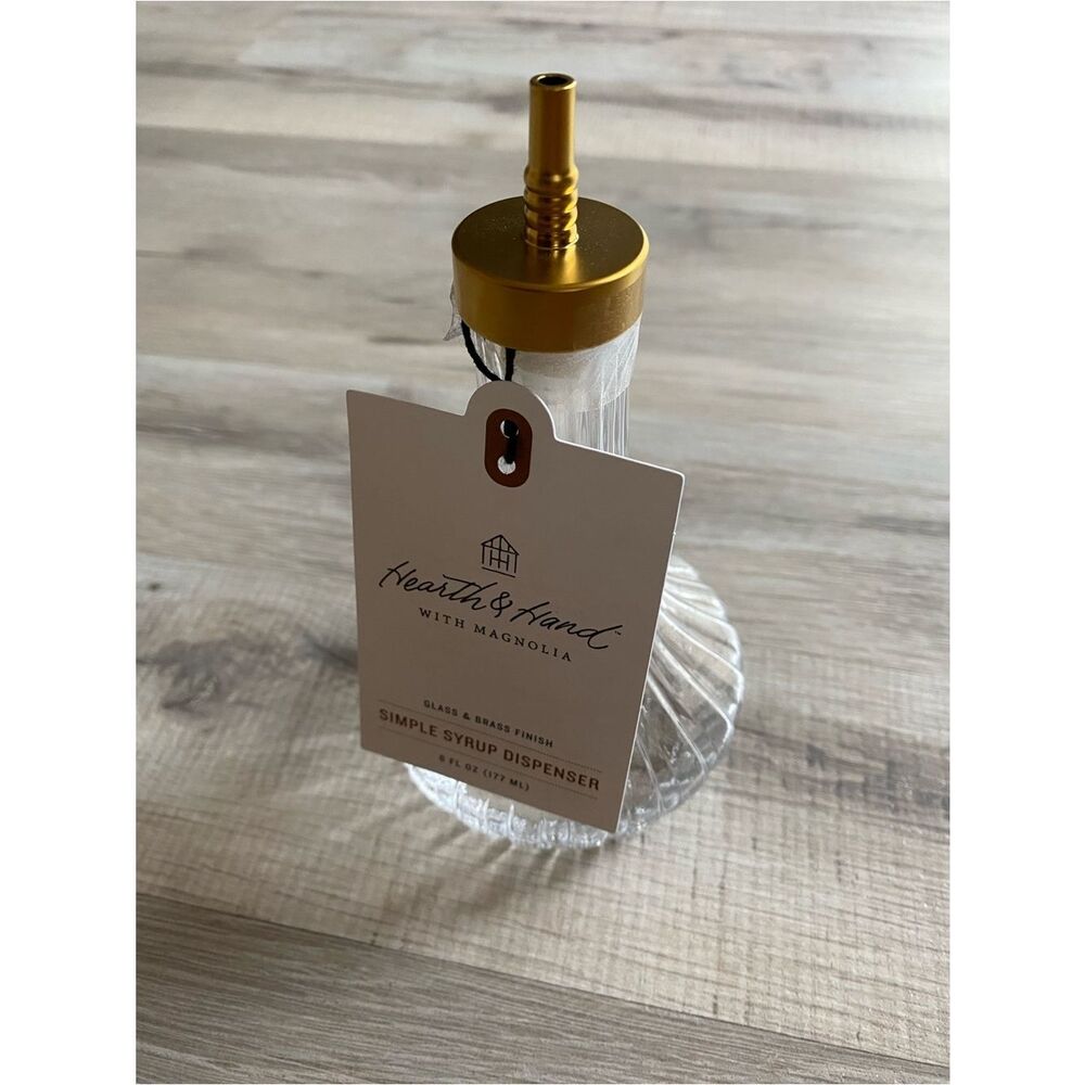 Hearth & Hand Magnolia Clear Ribbed Glass Syrup Dispenser with Gold-Tone Pump